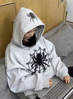 Retro American Spider Letter Hooded Sweater
