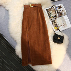 High Waist A-Line Corduroy Skirt