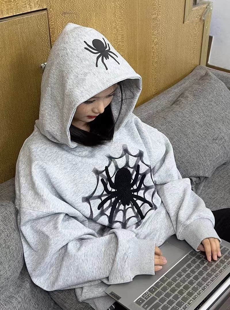 Retro American Spider Letter Hooded Sweater