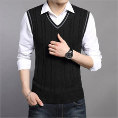 Men's Sleeveless Knit Pullover Sweater with V-Neck