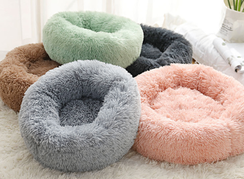 Round Plush Dog Bed for Small Dogs