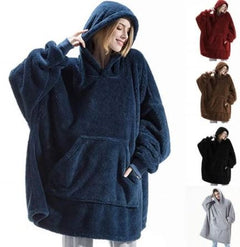 Ultra Cozy Double-Sided Fleece Wearable Blanket Hoodie with Big Pocket