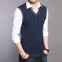 Men's Sleeveless Knit Pullover Sweater with V-Neck