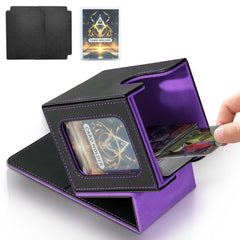 Jaffzora Card Deck Box for MTG Commander Magnetic Card Display Case TCG Card Storage Box Holds 100 Double-Sleeved Cards Black&Purple